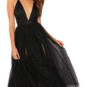 Black tulle maxi dress